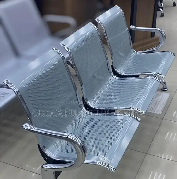Benches: Silver Armrest 3-Seater Office Waiting Bench