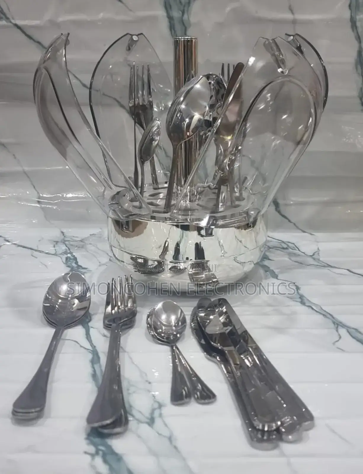 Rotating Luxury Dome Shape 24pcs Cutlery Set Silver
