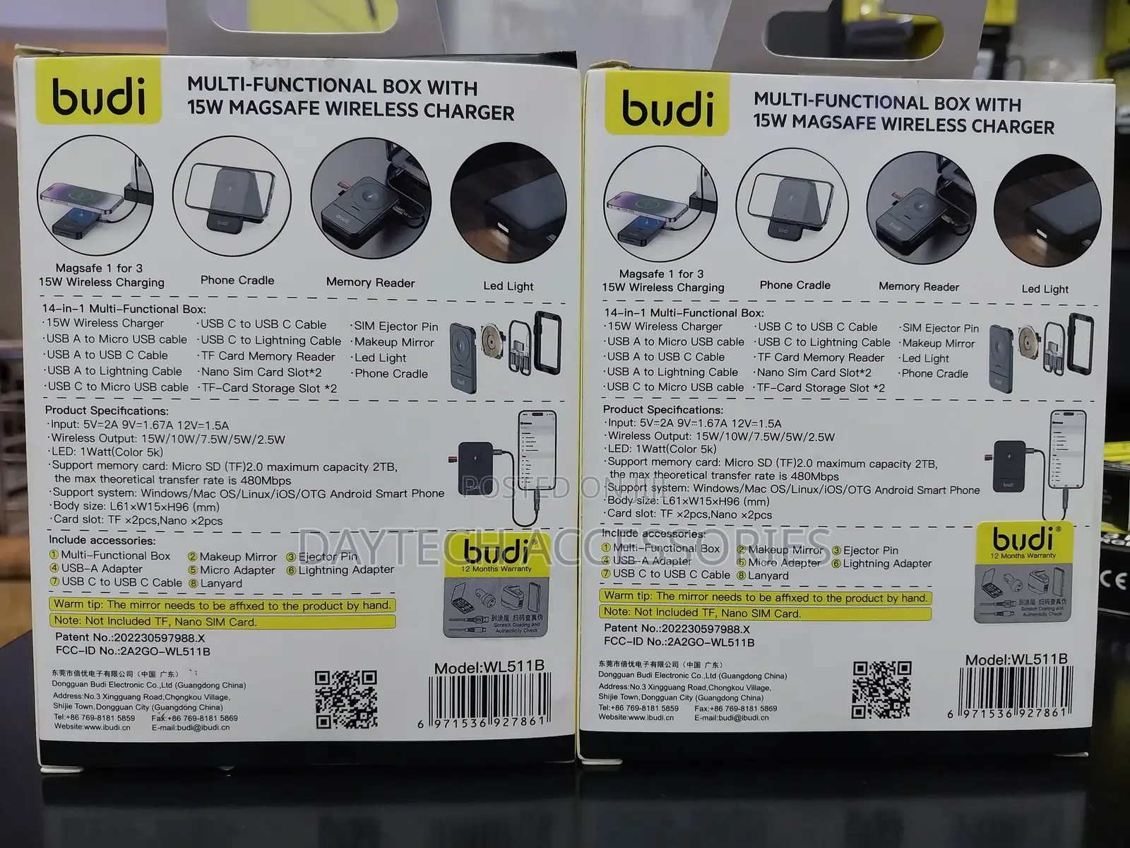 Budi 15w Wireless Charger Multi Functional Box - Black