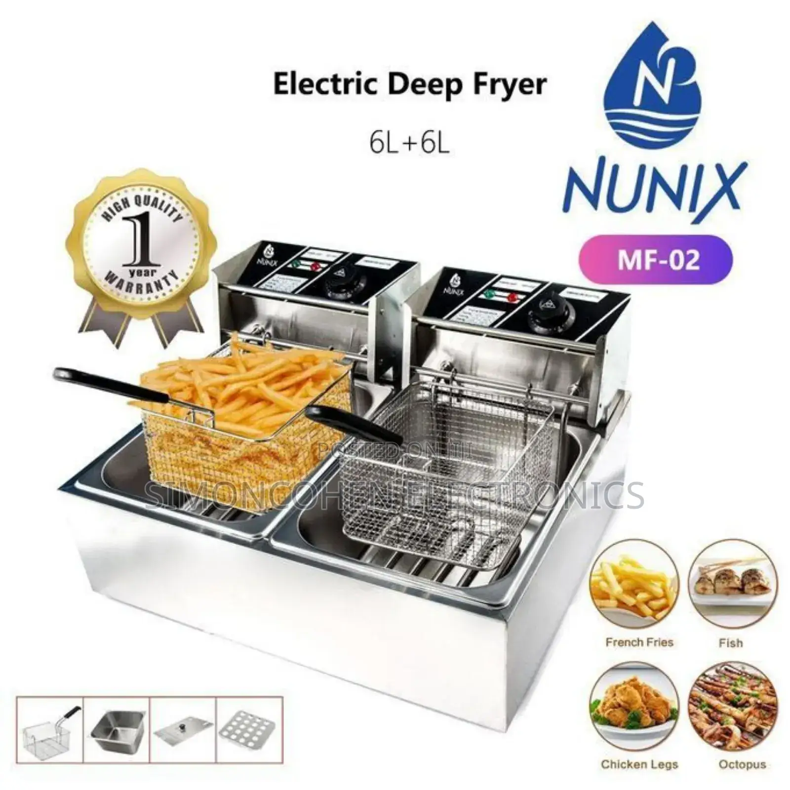 Nunix Double Tank Stainless Steel Electric Deep Fryer