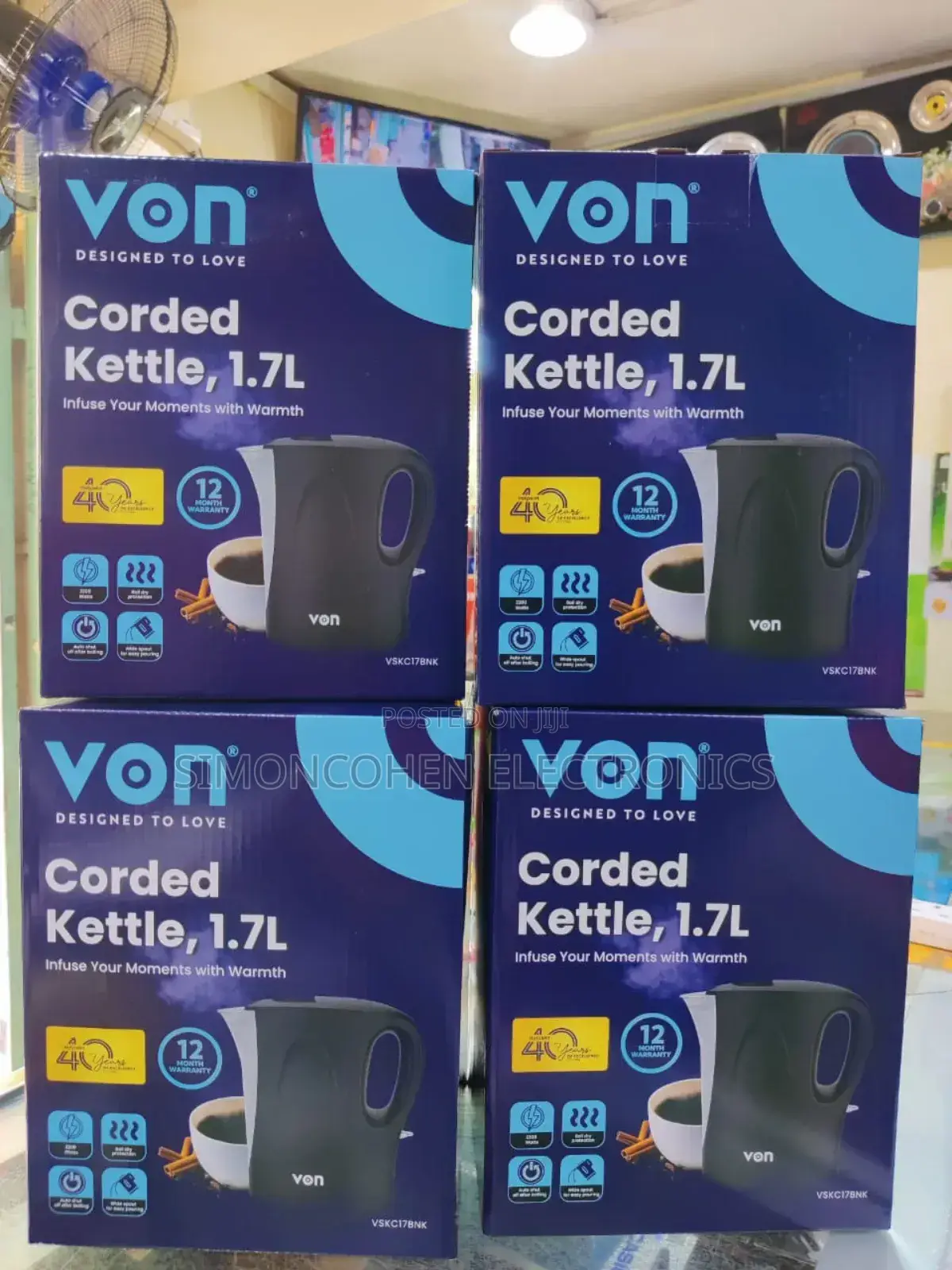 1.7l Von Corded Black Kettle