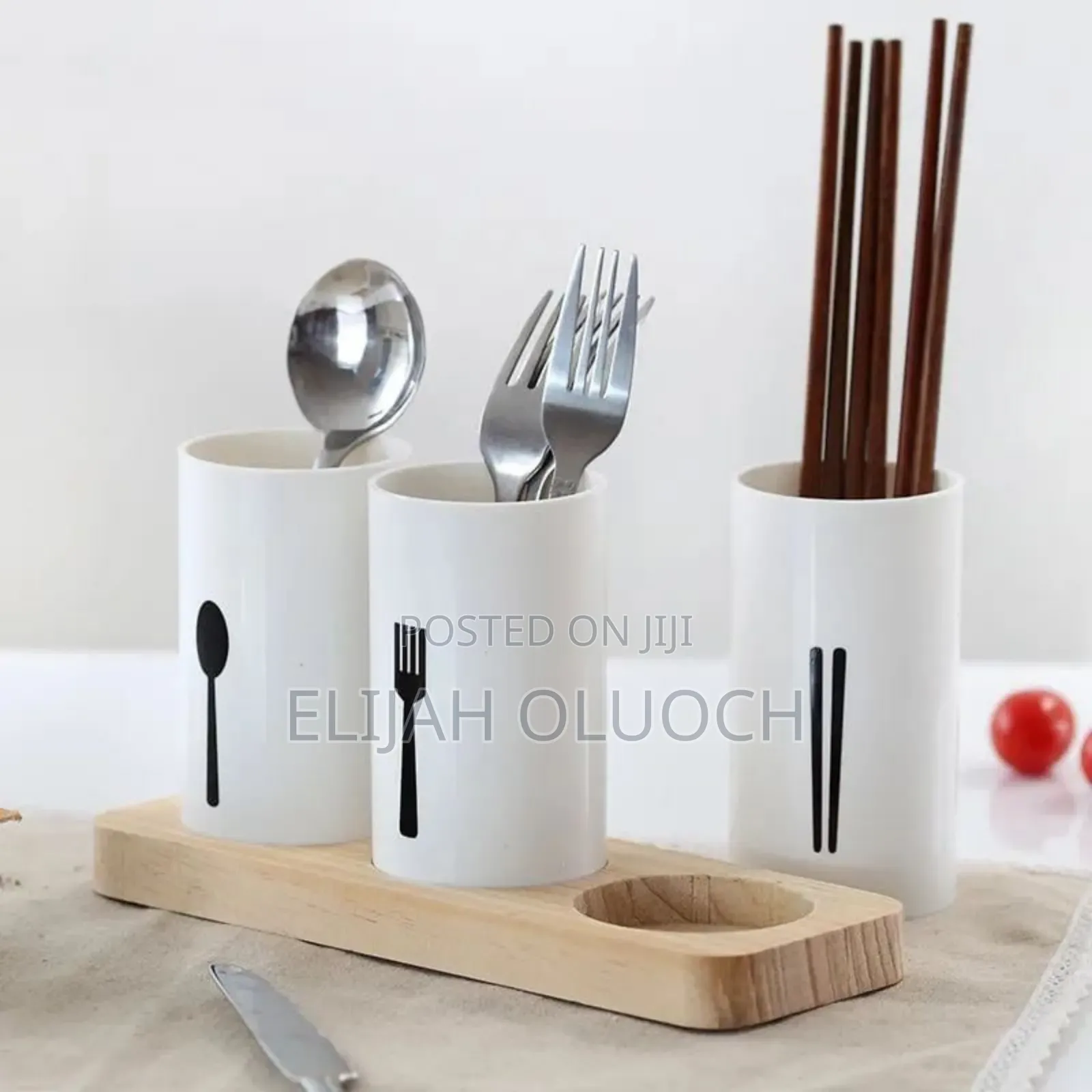 3pc Cutlery Organizer With Oak Base