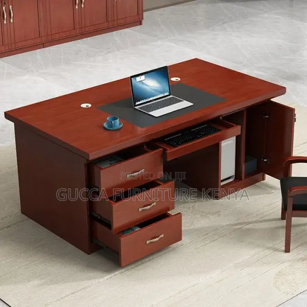 Office Table:140cm Executive Work Desk With Built-in Storage