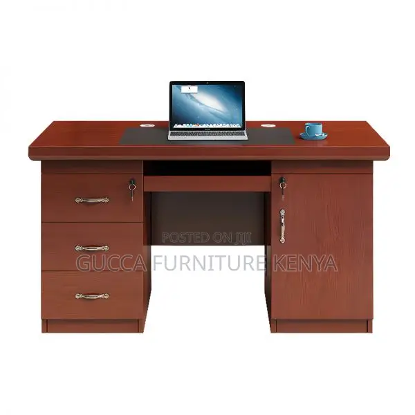 Office Table:140cm Executive Work Desk With Built-in Storage