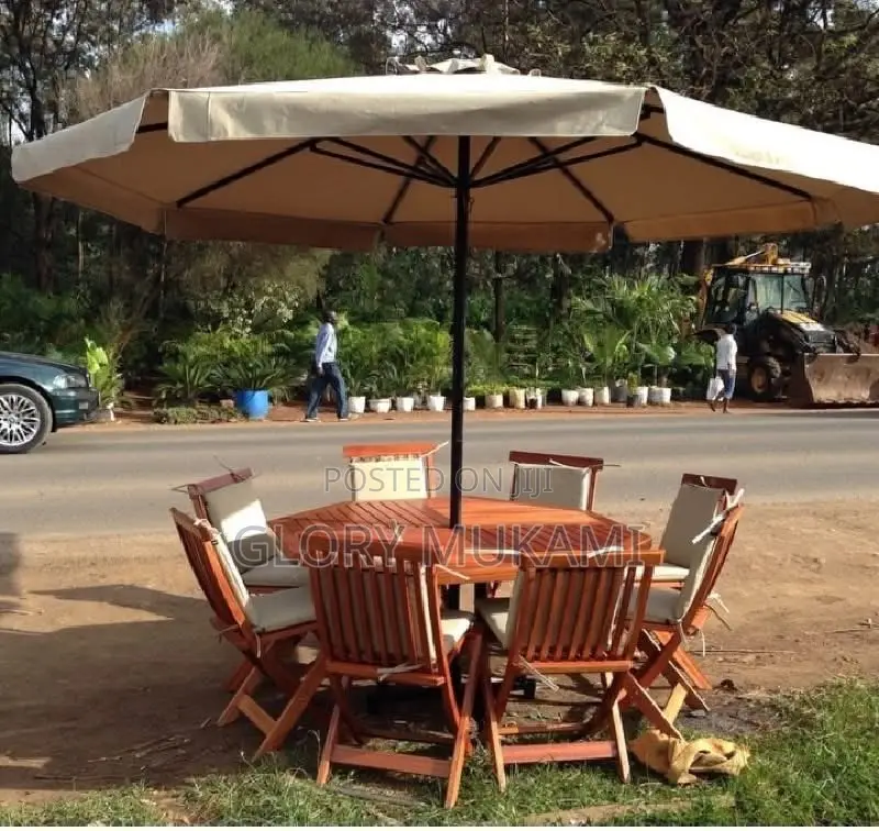 Garden Wooden  And Umbrella Table Set