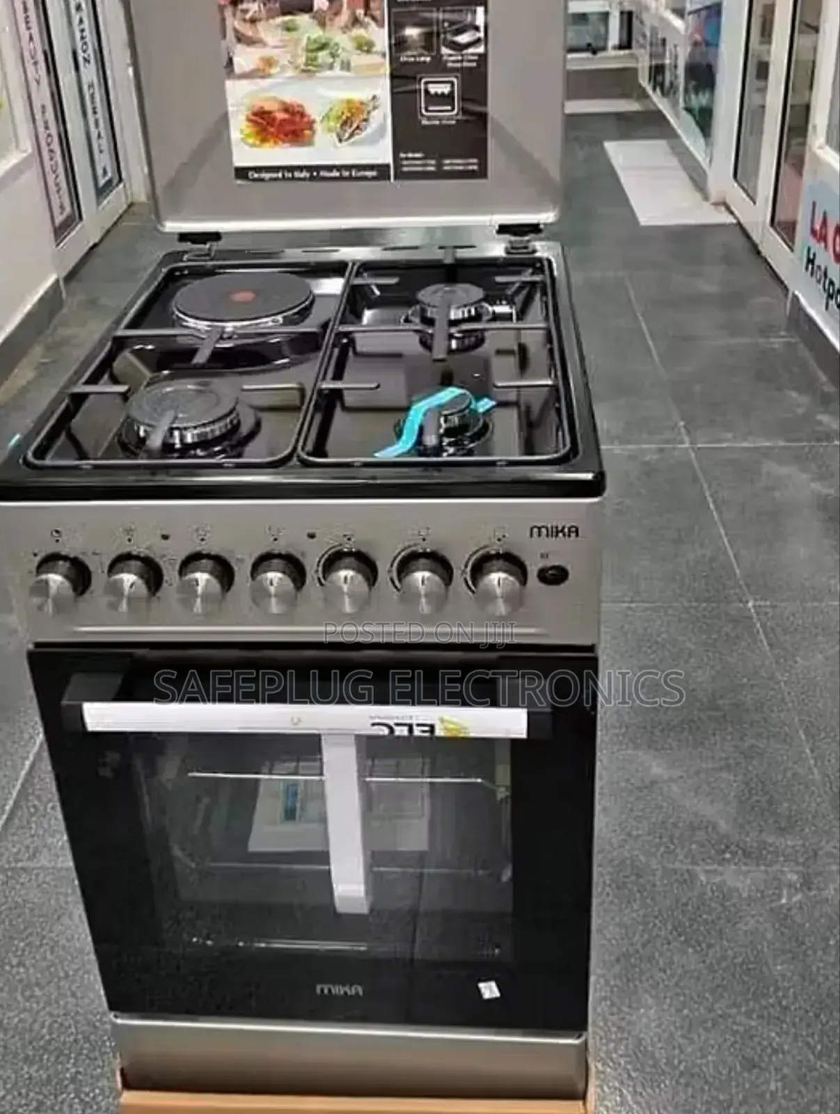 Mika Standing Cooker, 50*60, 3 Gas Burners + 1e, Silver Body