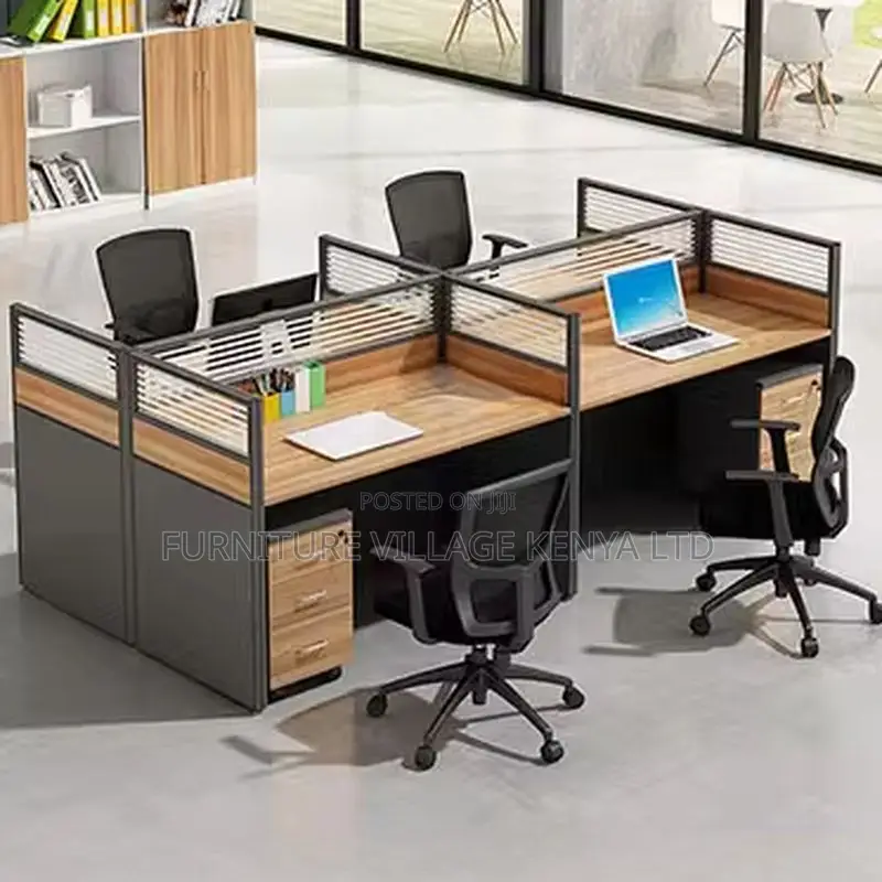 Workstations:4-Unit Natural Wood Modular Desk System