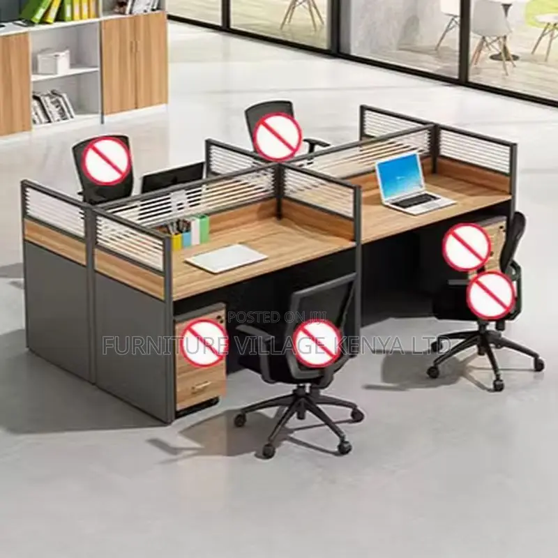 Workstations:4-Unit Natural Wood Modular Desk System