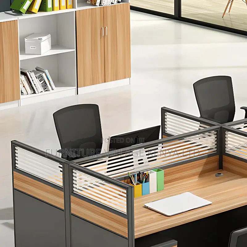 Workstations:4-Unit Natural Wood Modular Desk System