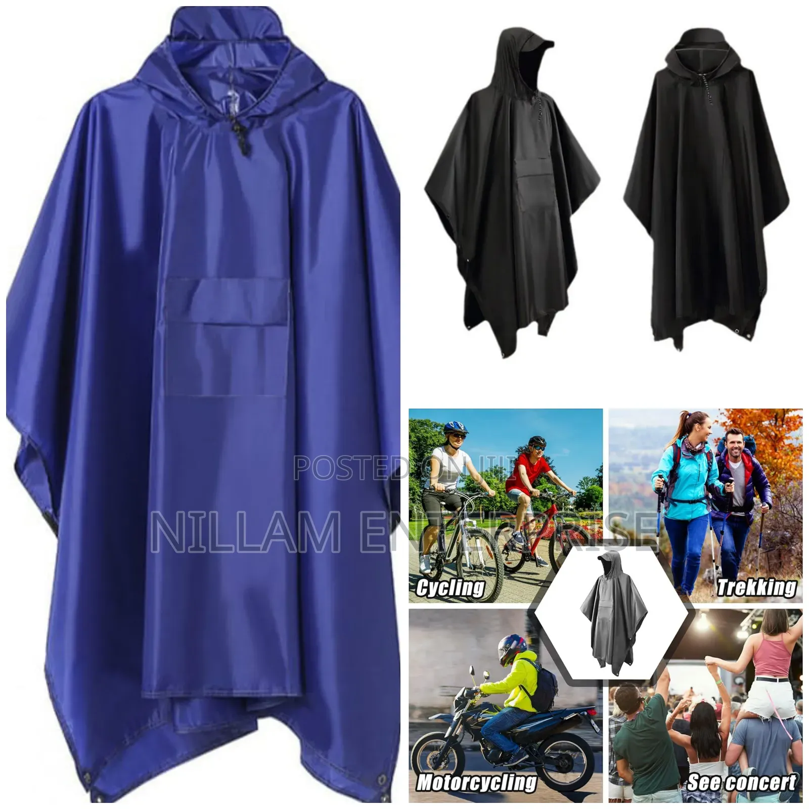 High Quality Unisex Adult Rain Poncho With Cap*