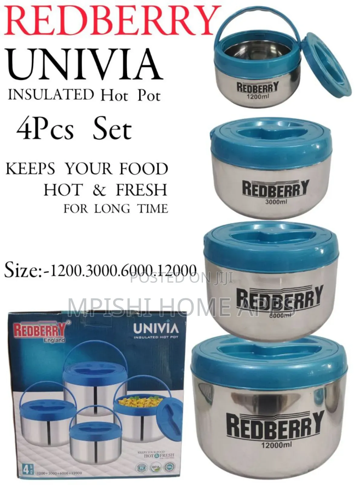 4pcs Redberry Univia Insulated Hotpot