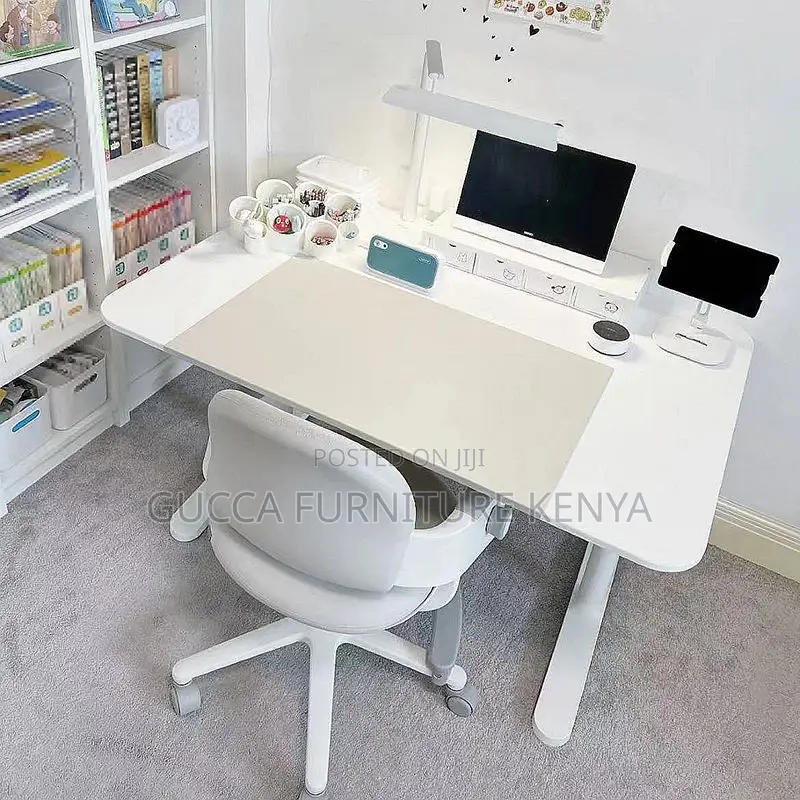 Office Tables:120cm Multi-Tiered White Wood Standing Desk