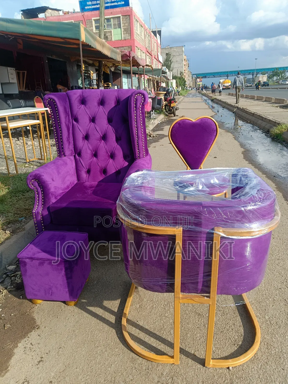 Pedicure Seat and Pouf, 2 Manicure Seats Purple