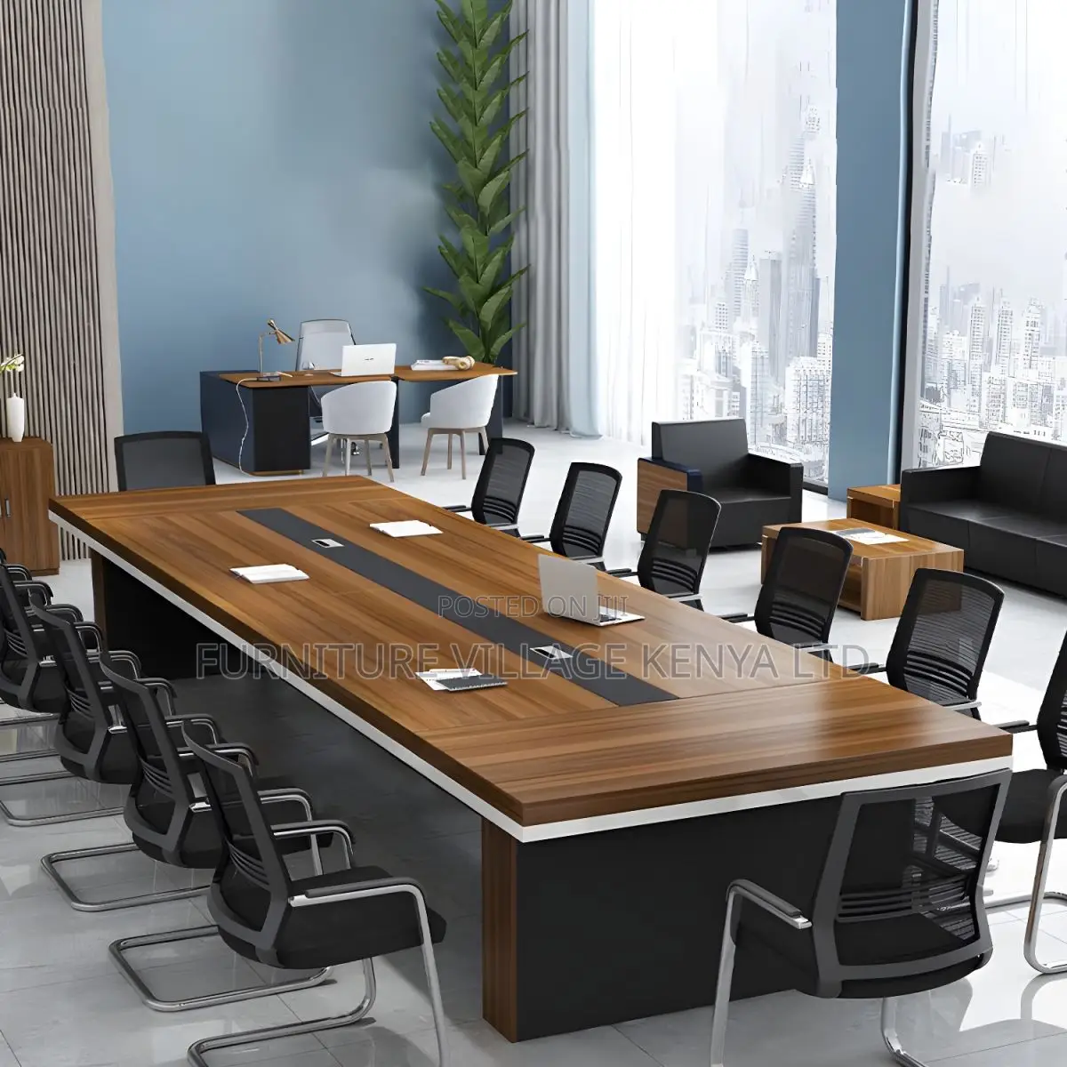 Boardroom Tables:3-Meter Brown Work Table for Office Meeting