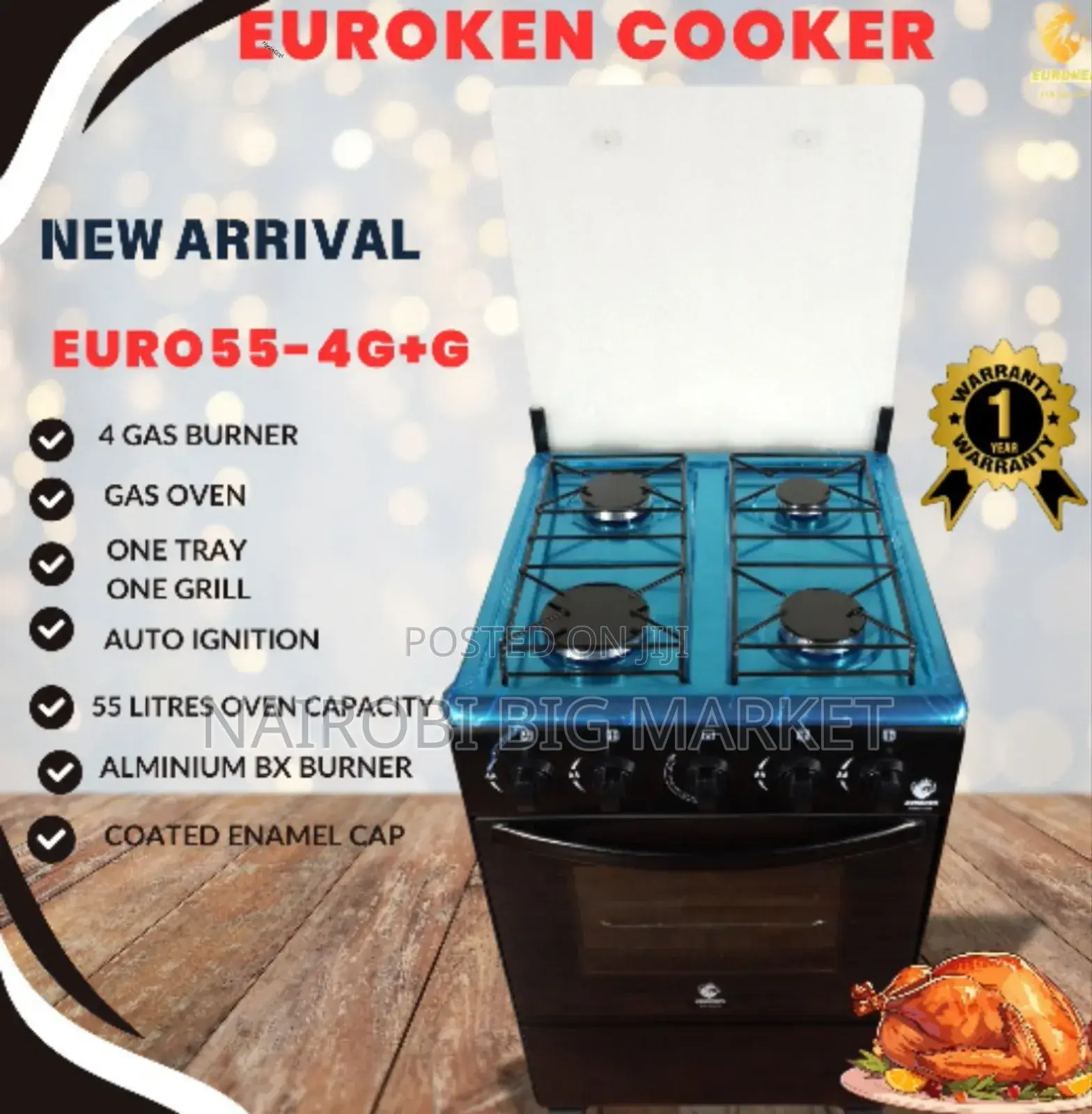 1 Grill 4 Full Gas Cooker Euroken With Gas Oven R/9