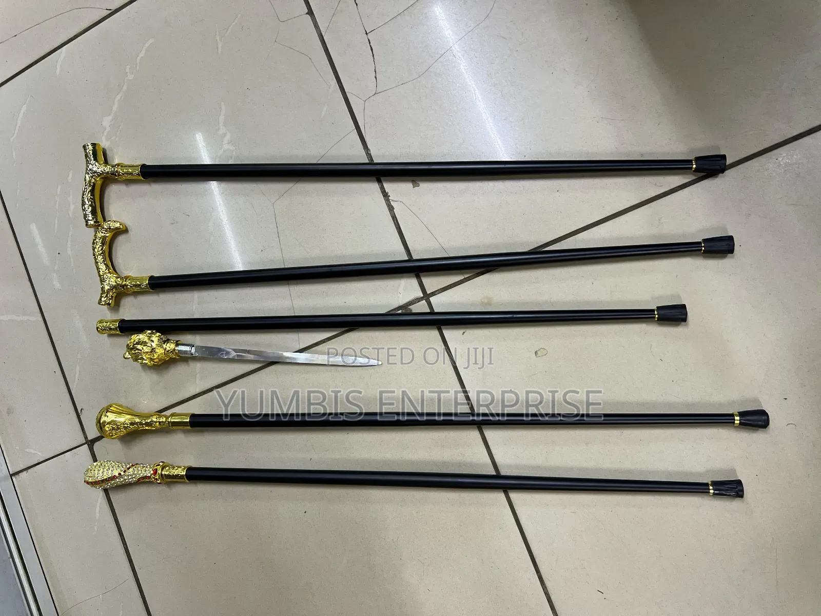Elegant Black Walking Sticks With Gold Handles With Sword