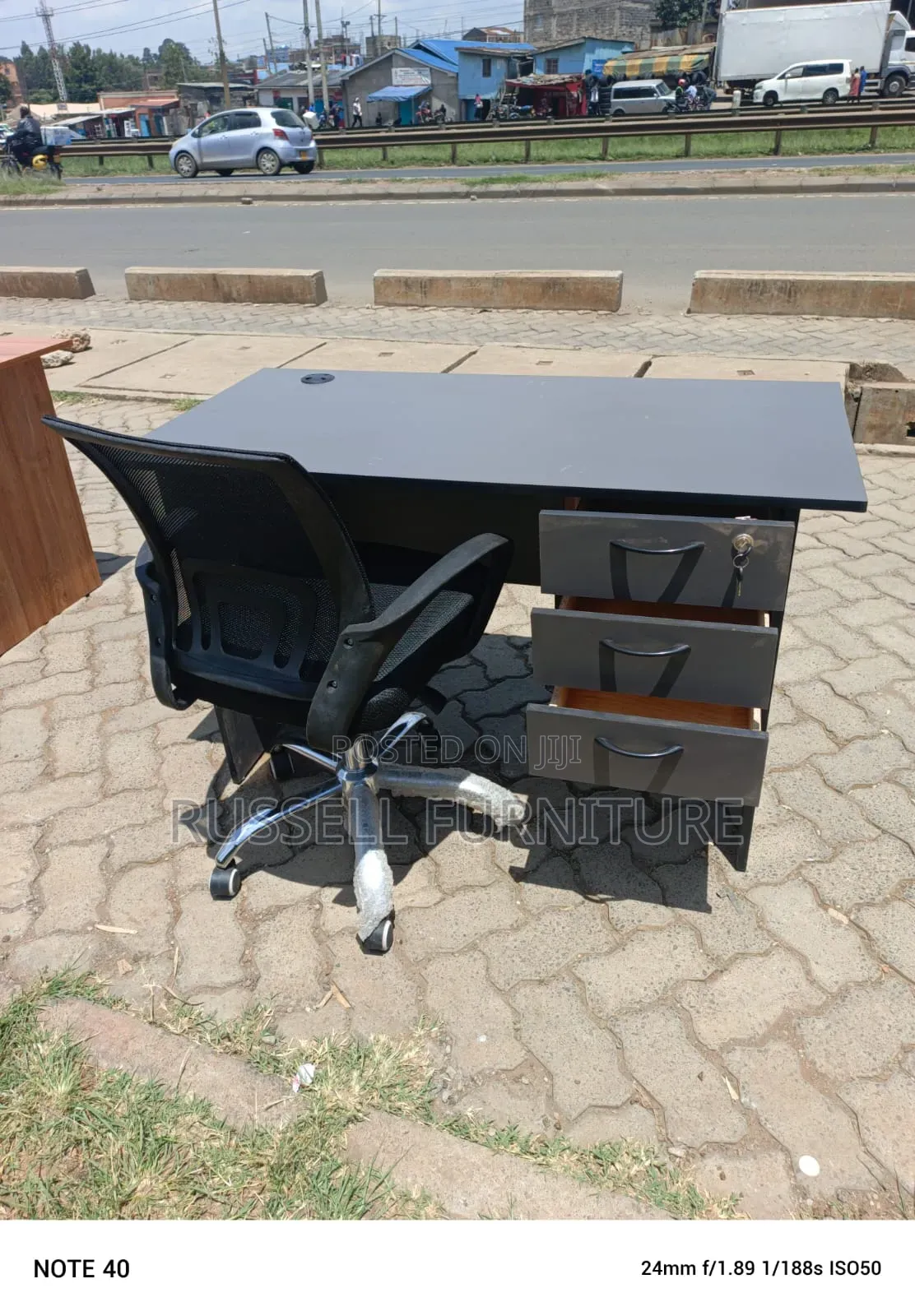 Grey Study Table and Mesh Office Chair