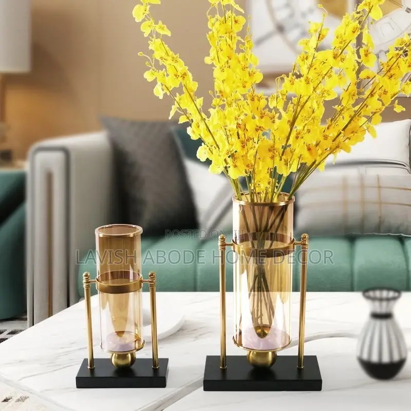 2 Pc Modern Transparent Glass Flower Vase With Candle
