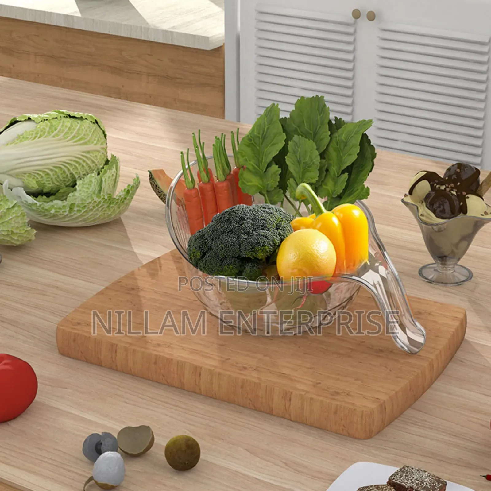 *Acrylic Multi Functional Drain Fruit Cleaning Bowl