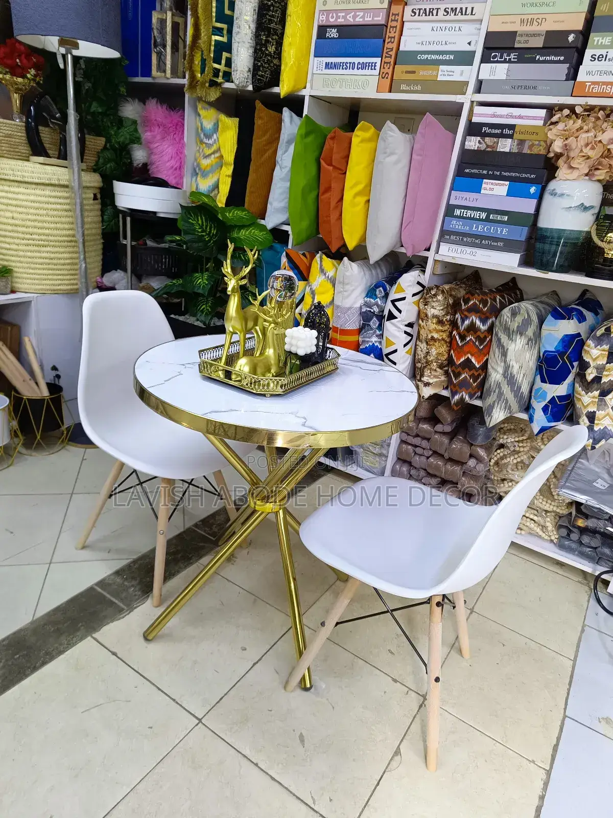 Dining Table Set 2 Chairs and Table Gold and White