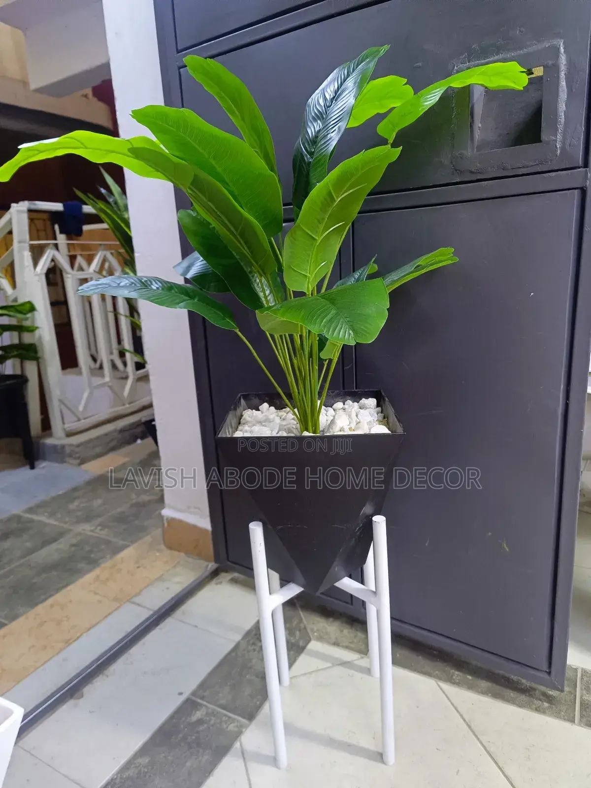 Artificial Banana Plant With White Metallic Stand