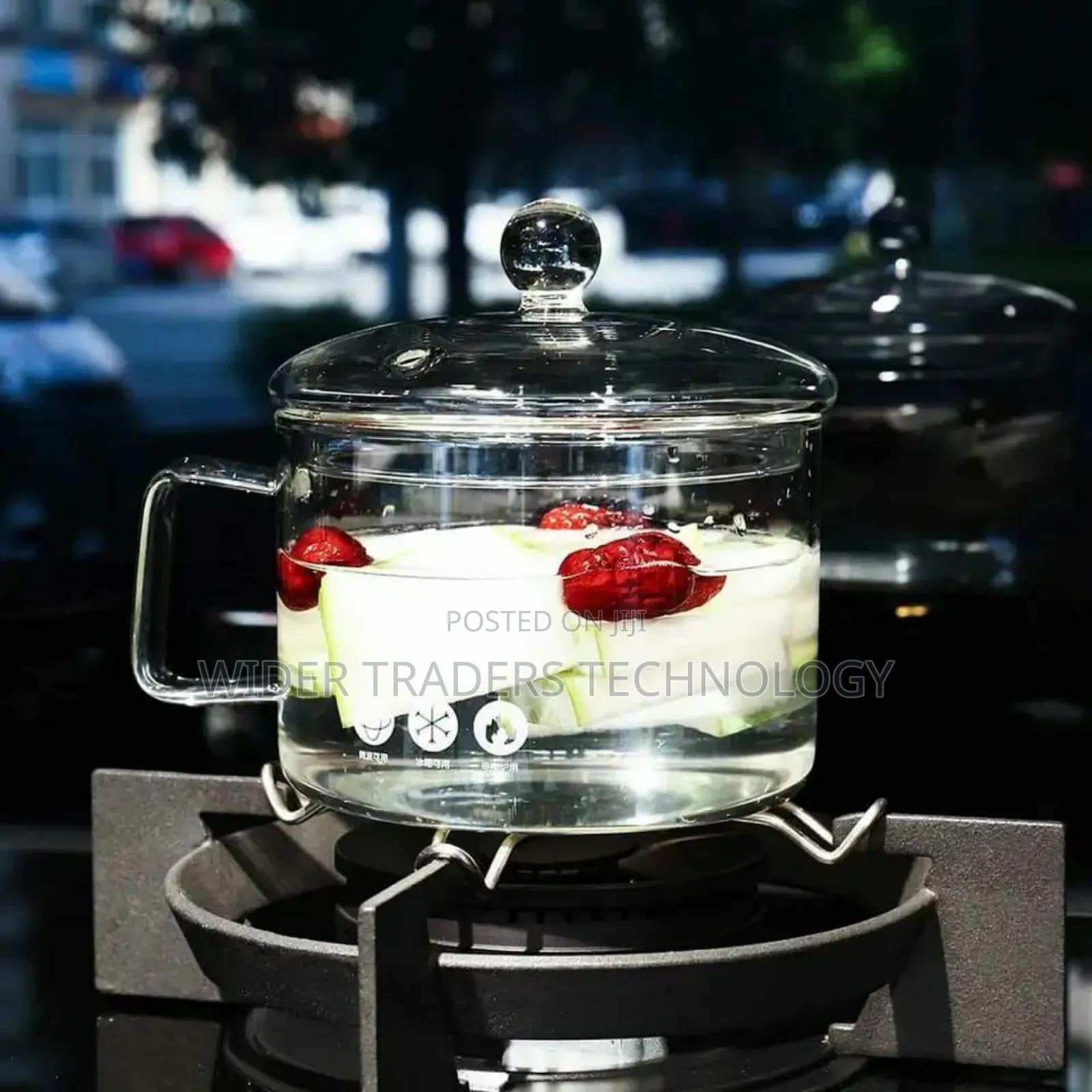 Glass Heat Resistant Cooking Pot With Handle Capacity 1500ml