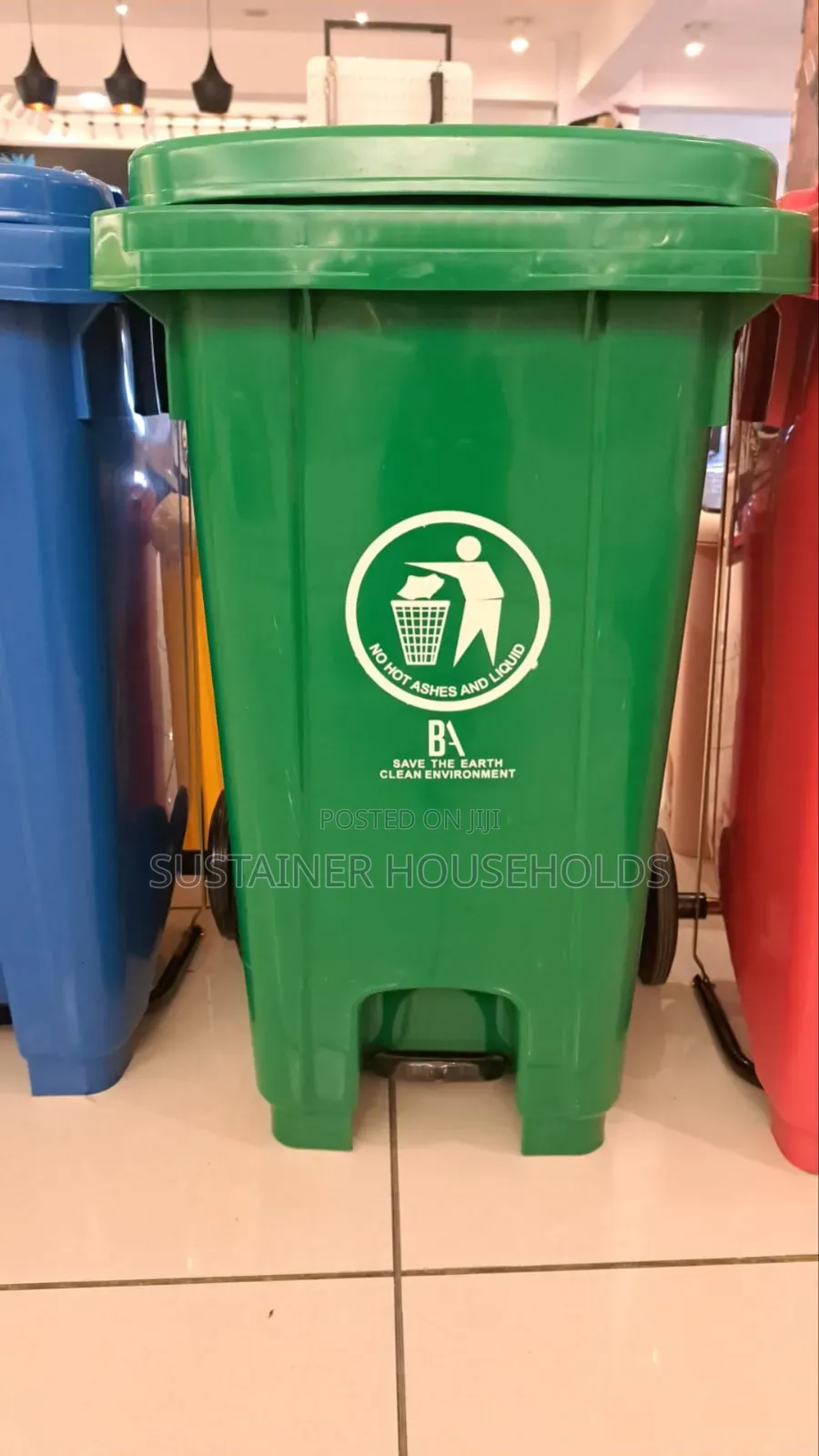 Green Peddle Bin With Wheels