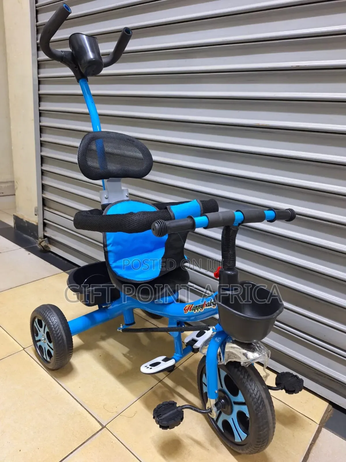 Blue in Color Push Handle Tricycle Three Wheels for Kids