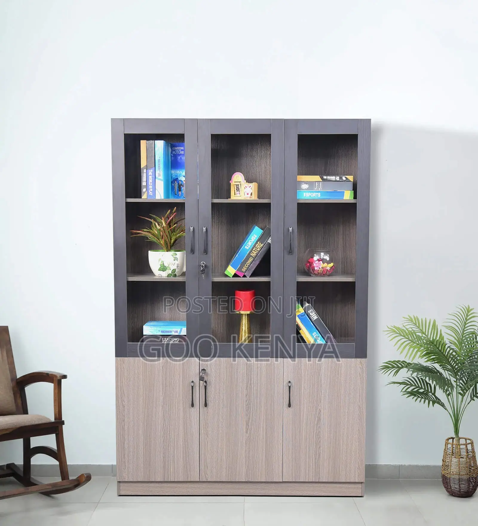 Office Cabinet 3 Door Book Case in Brown Color