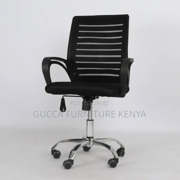 Office Chair: Low Mesh Chair With Fixed Arms -Rolling