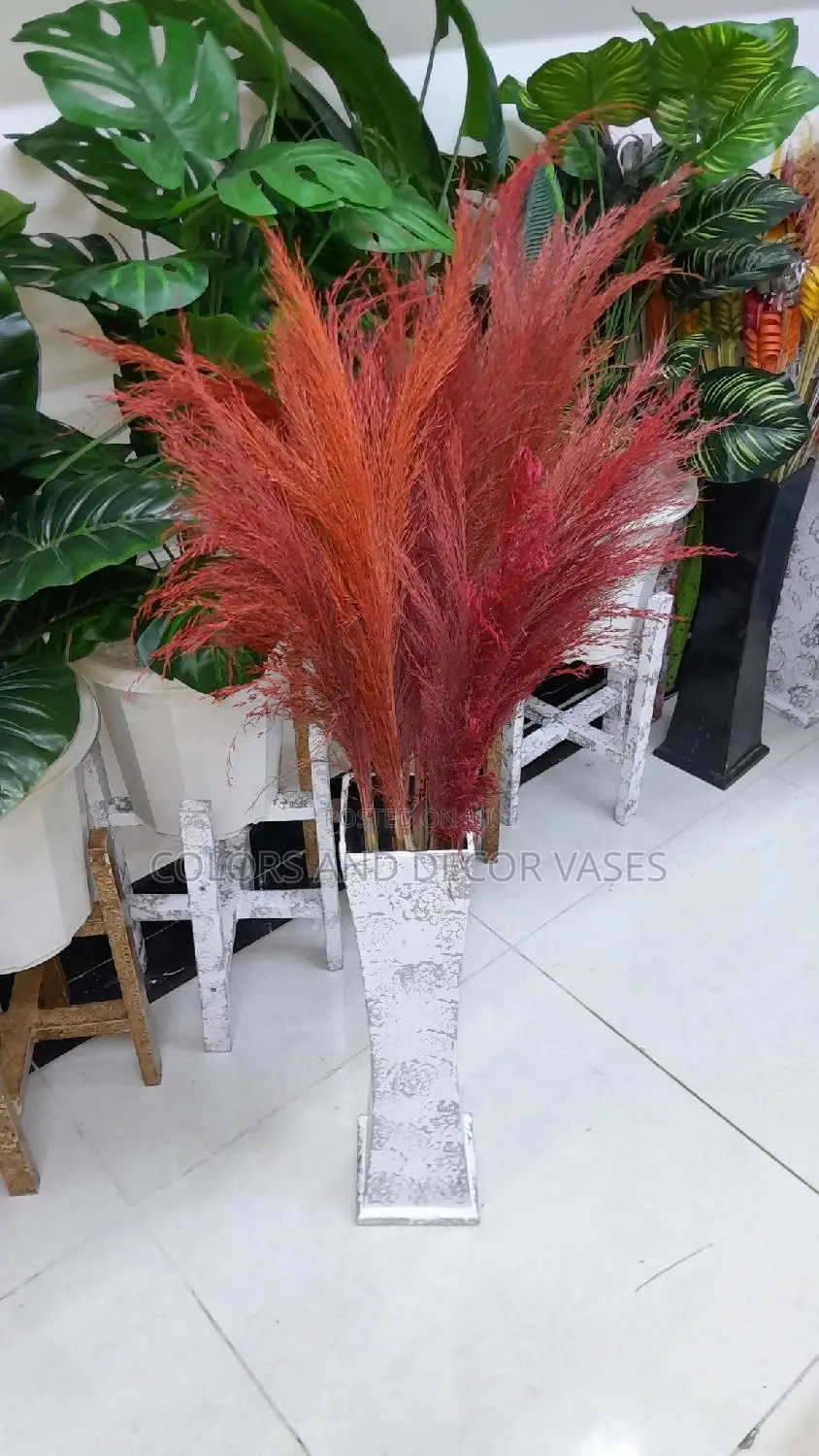 Pampas Grass And Wooden Vase