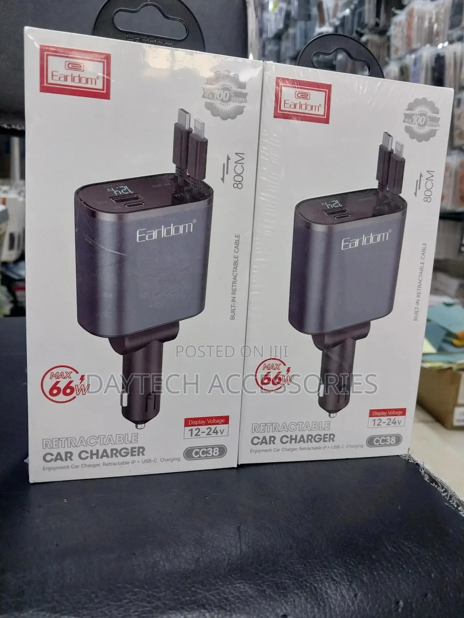 Earldom Retractable Car Charger 4 in 1 Car Phone Charger 66w