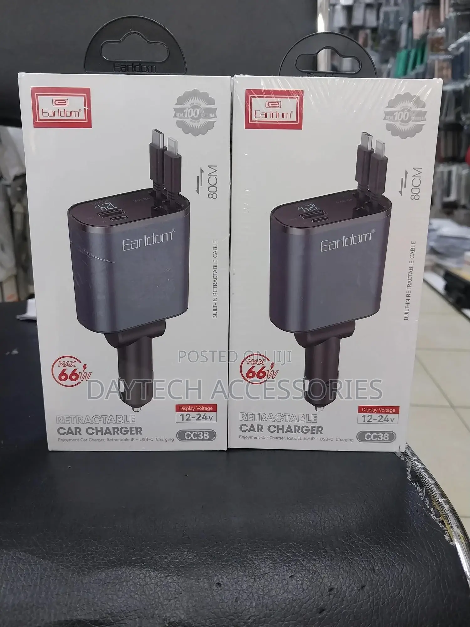 Earldom Retractable Car Charger 4 in 1 Car Phone Charger 66w