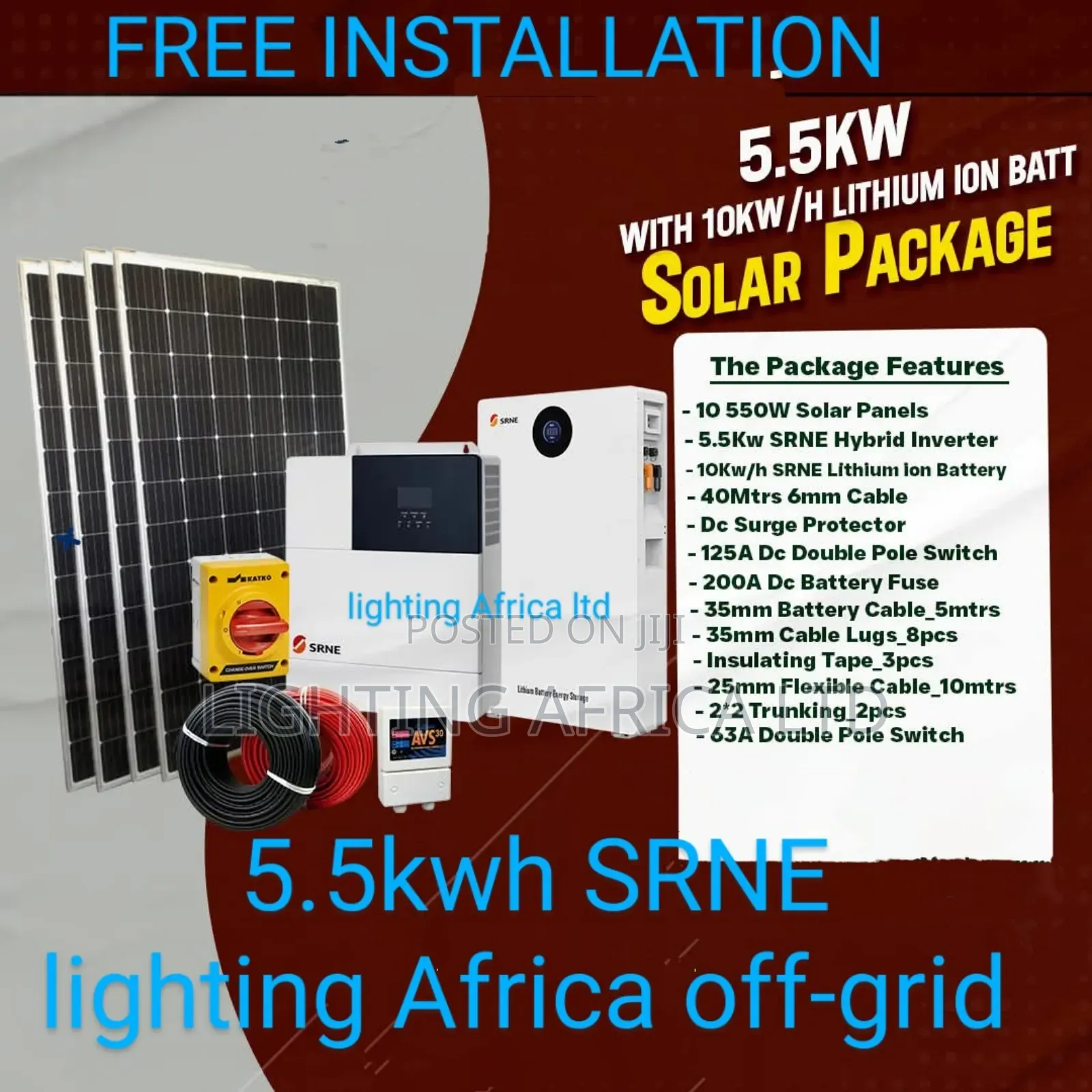 Srne 5.5kva Inverter + 10kwh Lithium