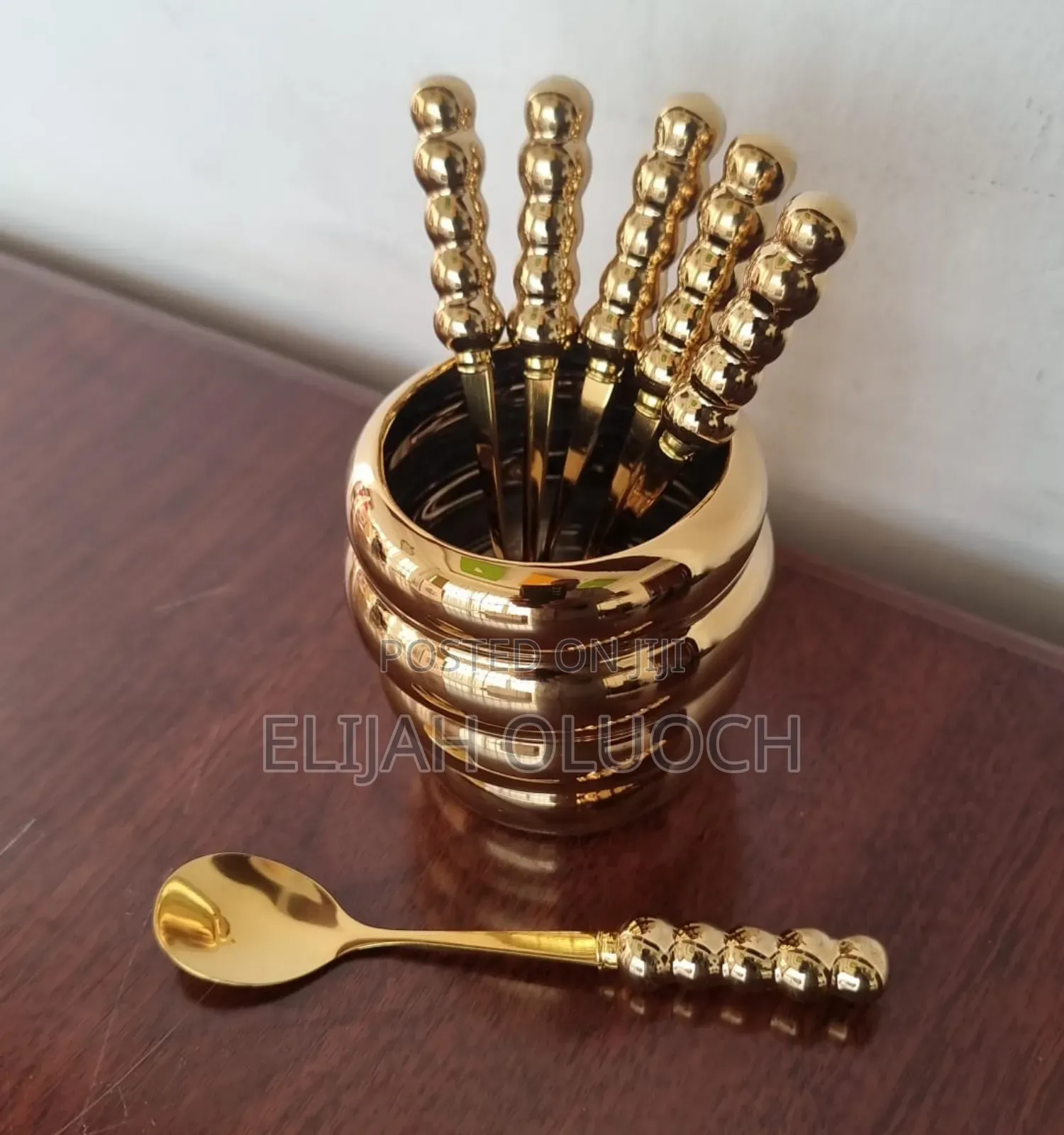 Stylish Fruit Fork Golden Ceramic Bowl Plus 6 Teaspoon
