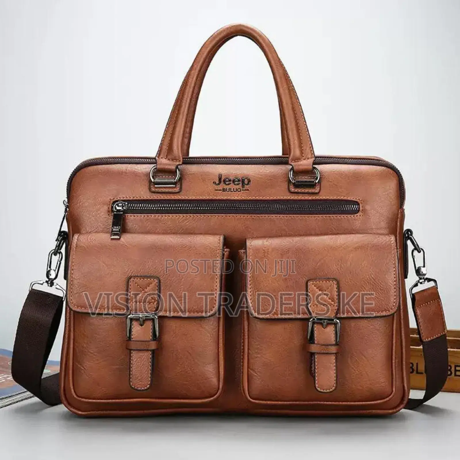 Jeep Baluo Double Pockets Laptop Bag -Light Brown