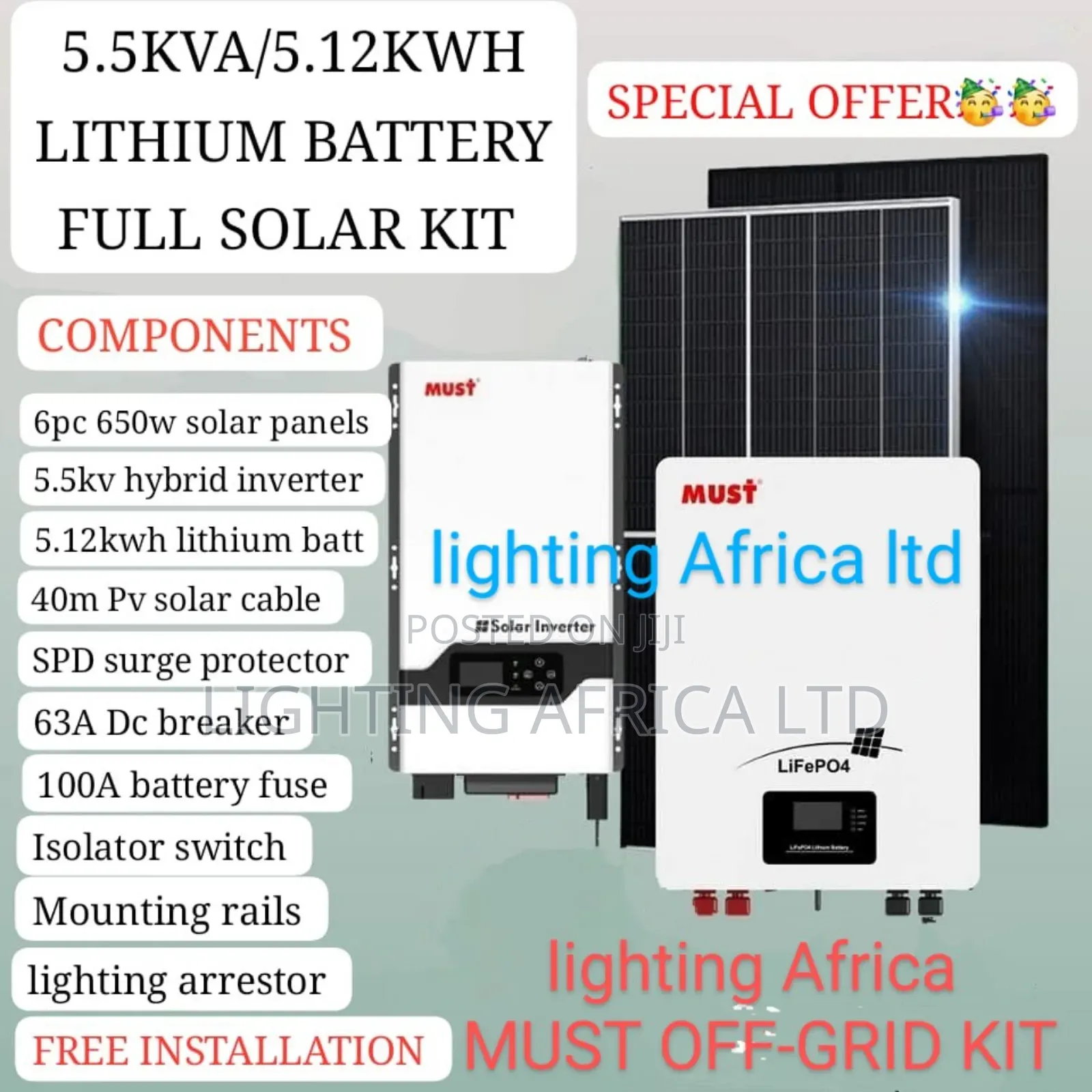 Green Energy Home Must 5.5kva/5.12kwh Lithium Total Off-Grid System