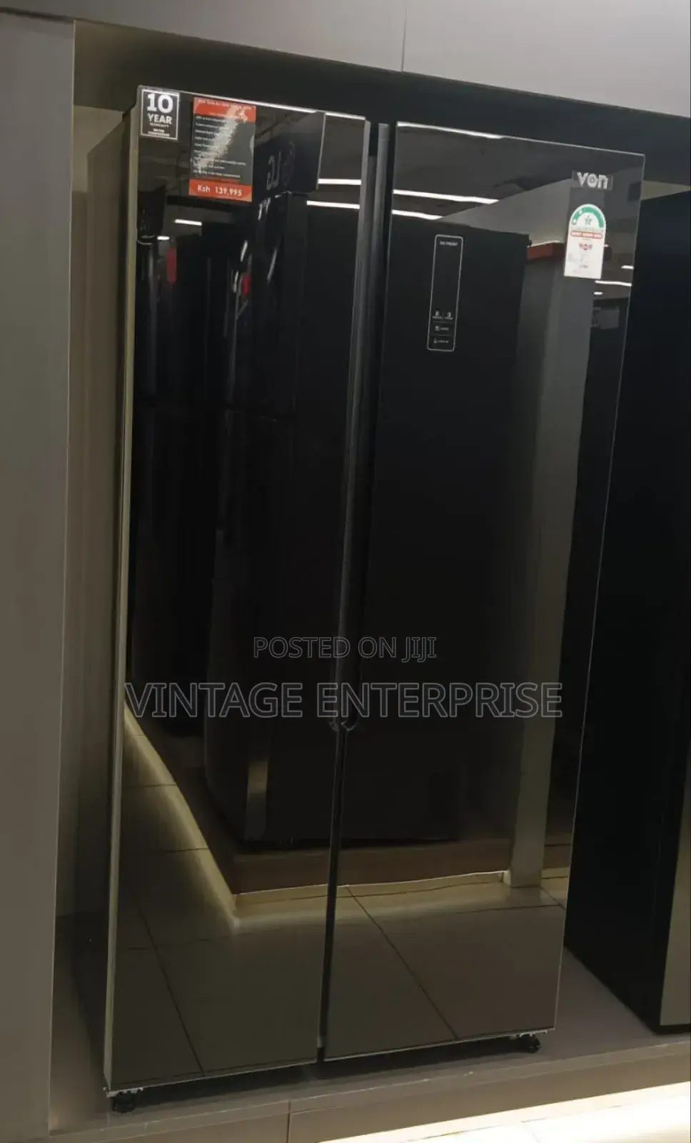 Von Side by Side 429l Black Refrigerator