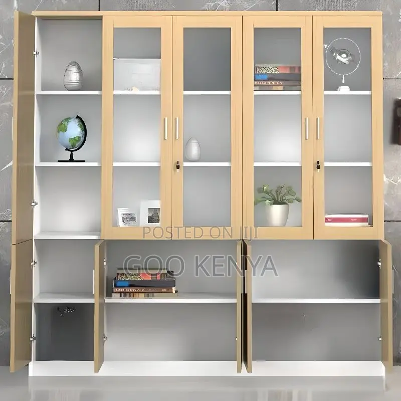 Office Cabinet ; 3-Door Natural Finish Wooden Cabinet