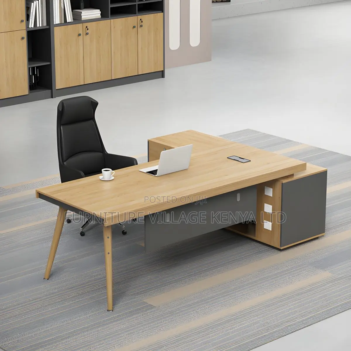 Office Desk:1800mm Ergonomic Natural Wood Office L-Desk