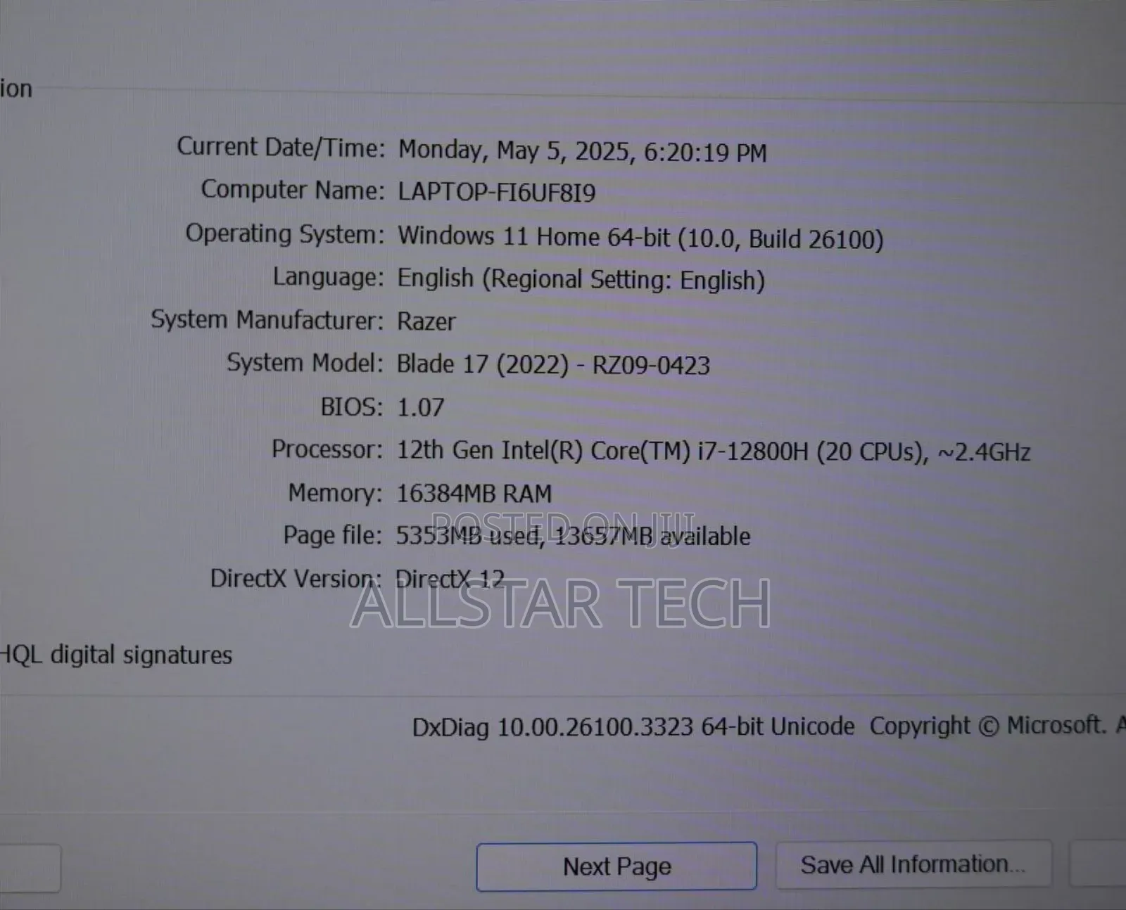 Laptop Razer Blade 16GB Intel Core i7 SSD 1T