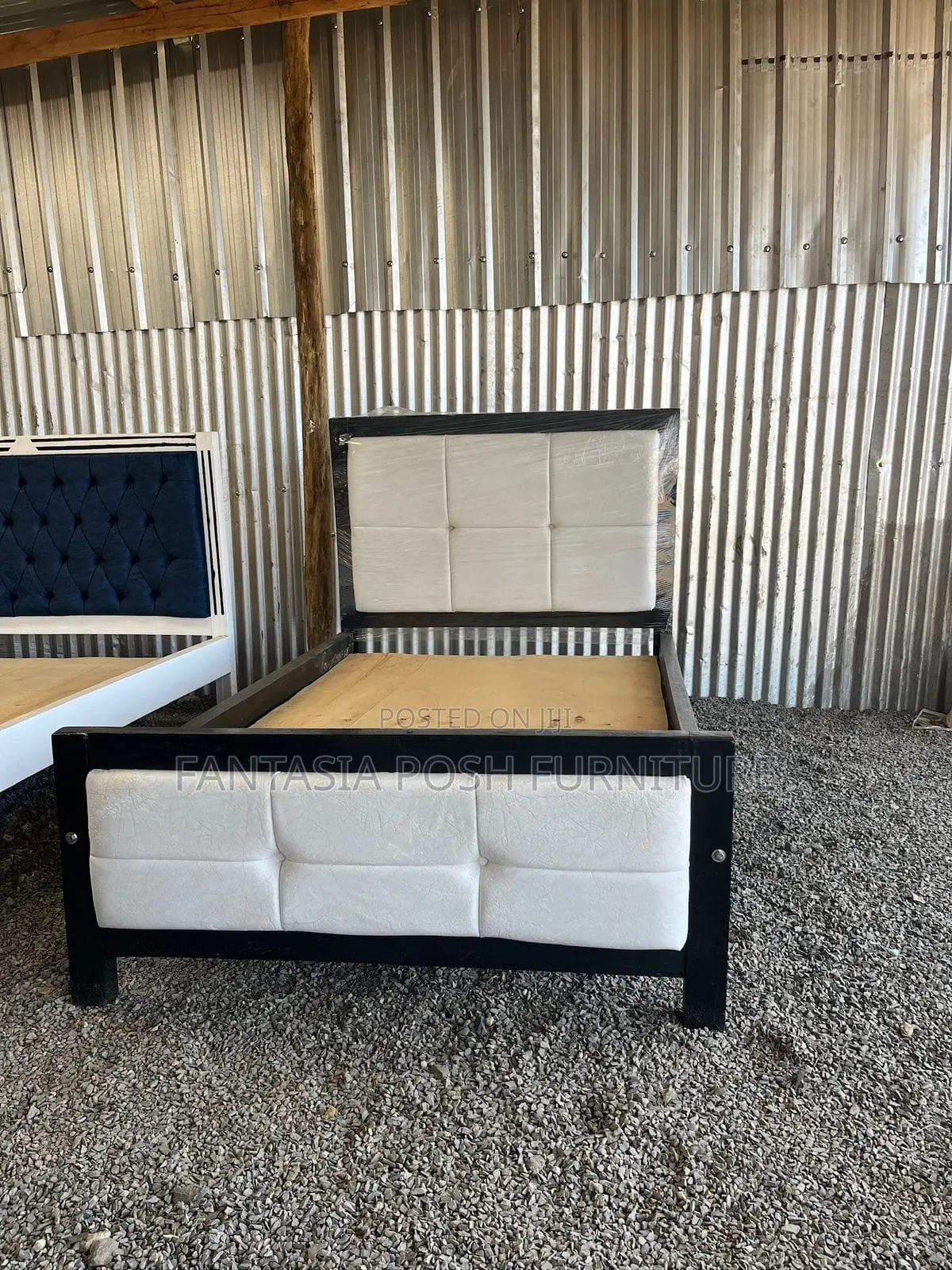 3.5x6 Sleek Black White Bed Frame With Modern Grip Panels
