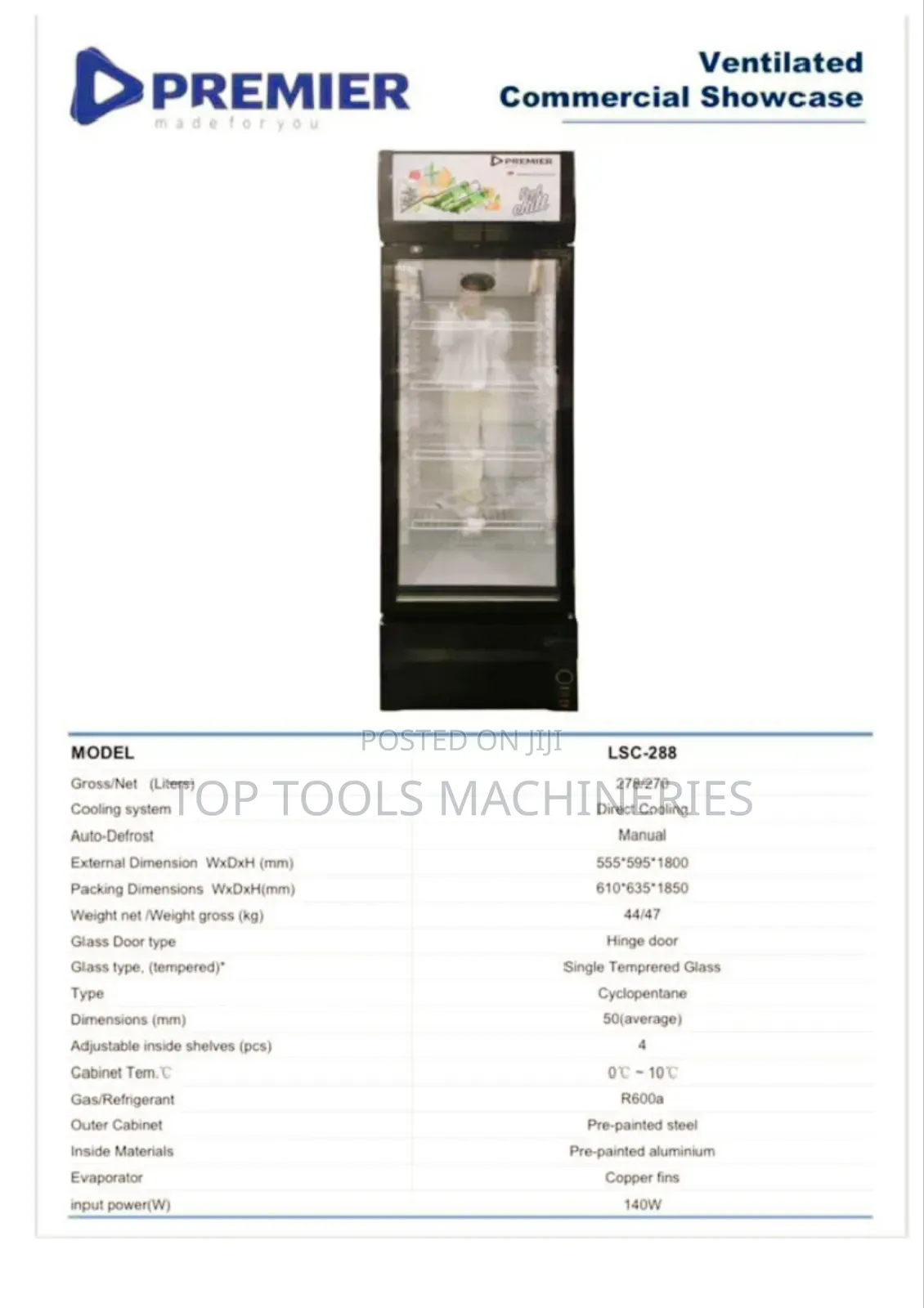Premier Showcase Chiller Fridge 288l