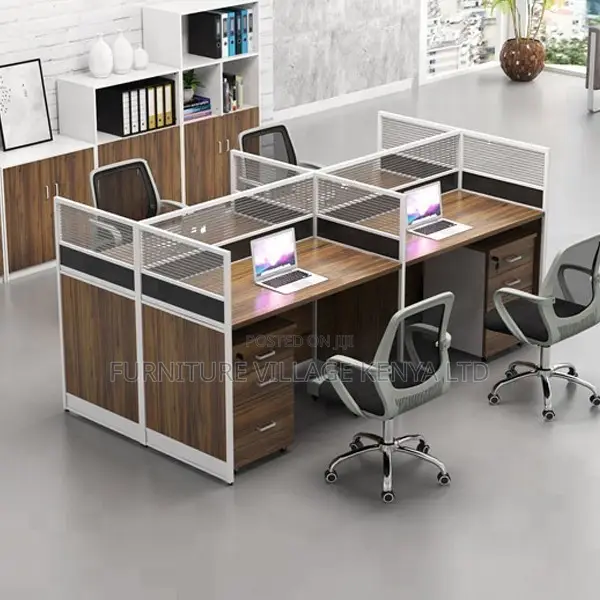 Workstations: Office Modular L-Form 4-Person Work Desk