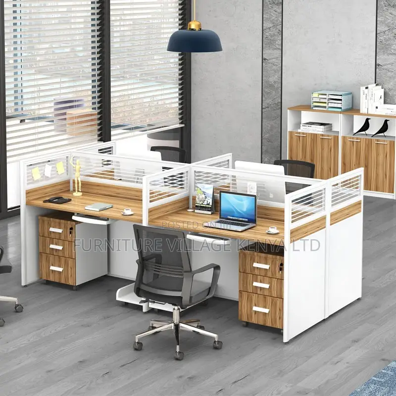 Workstations: Office Modular L-Form 4-Person Work Desk