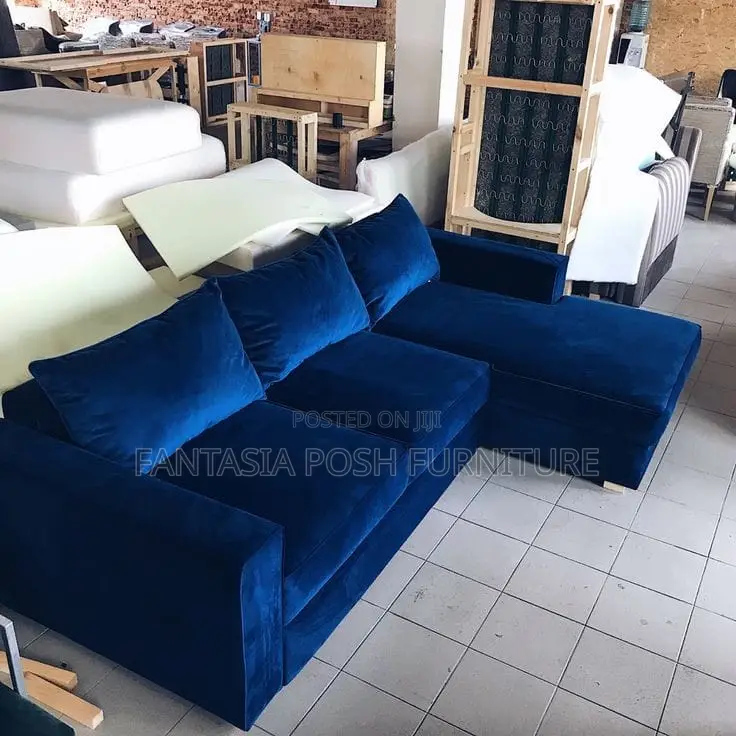 5 Seater Compact Deep-Blue Sectional Sofa - Free Delivery