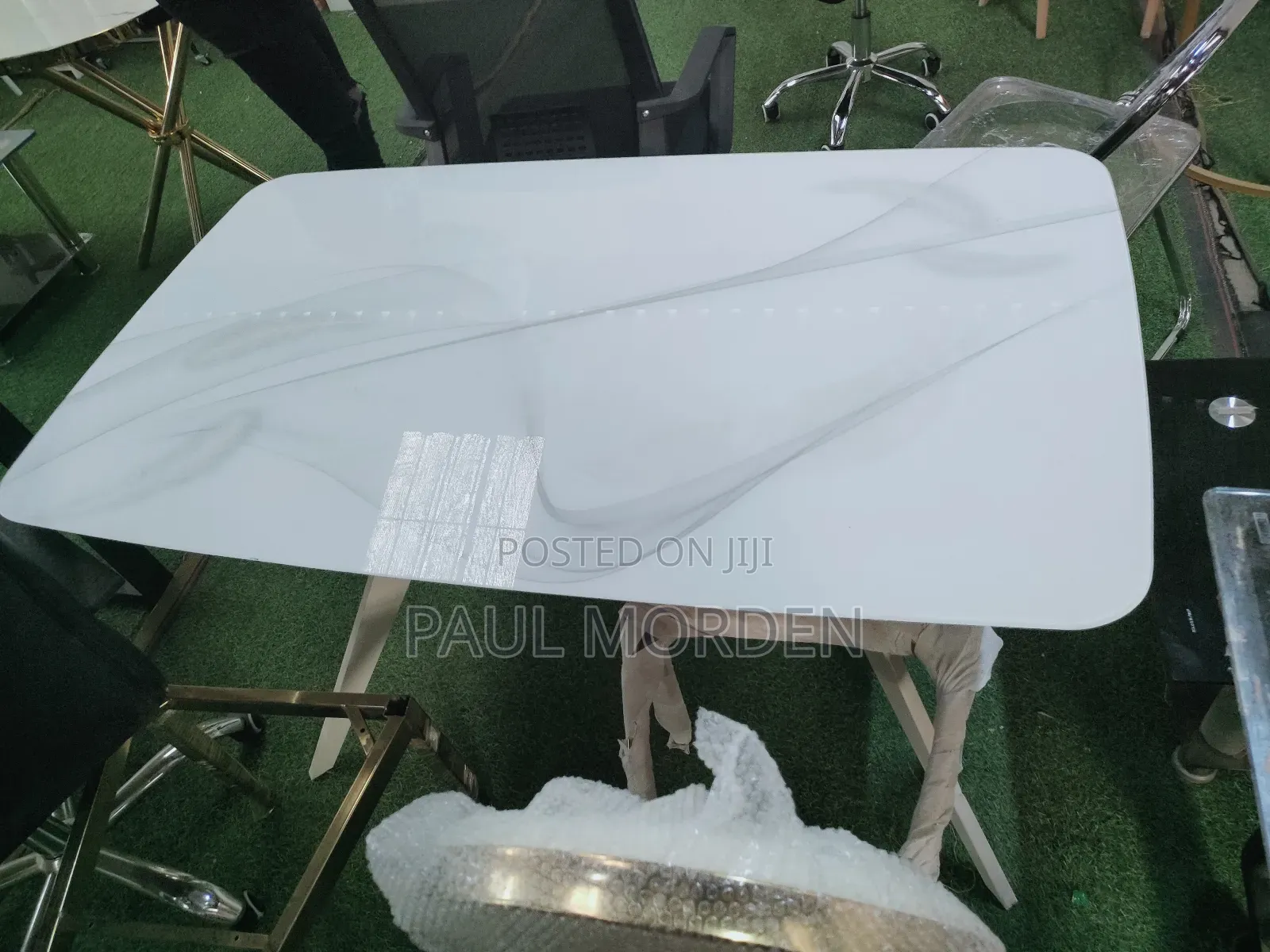 Glass Top White Dining Table