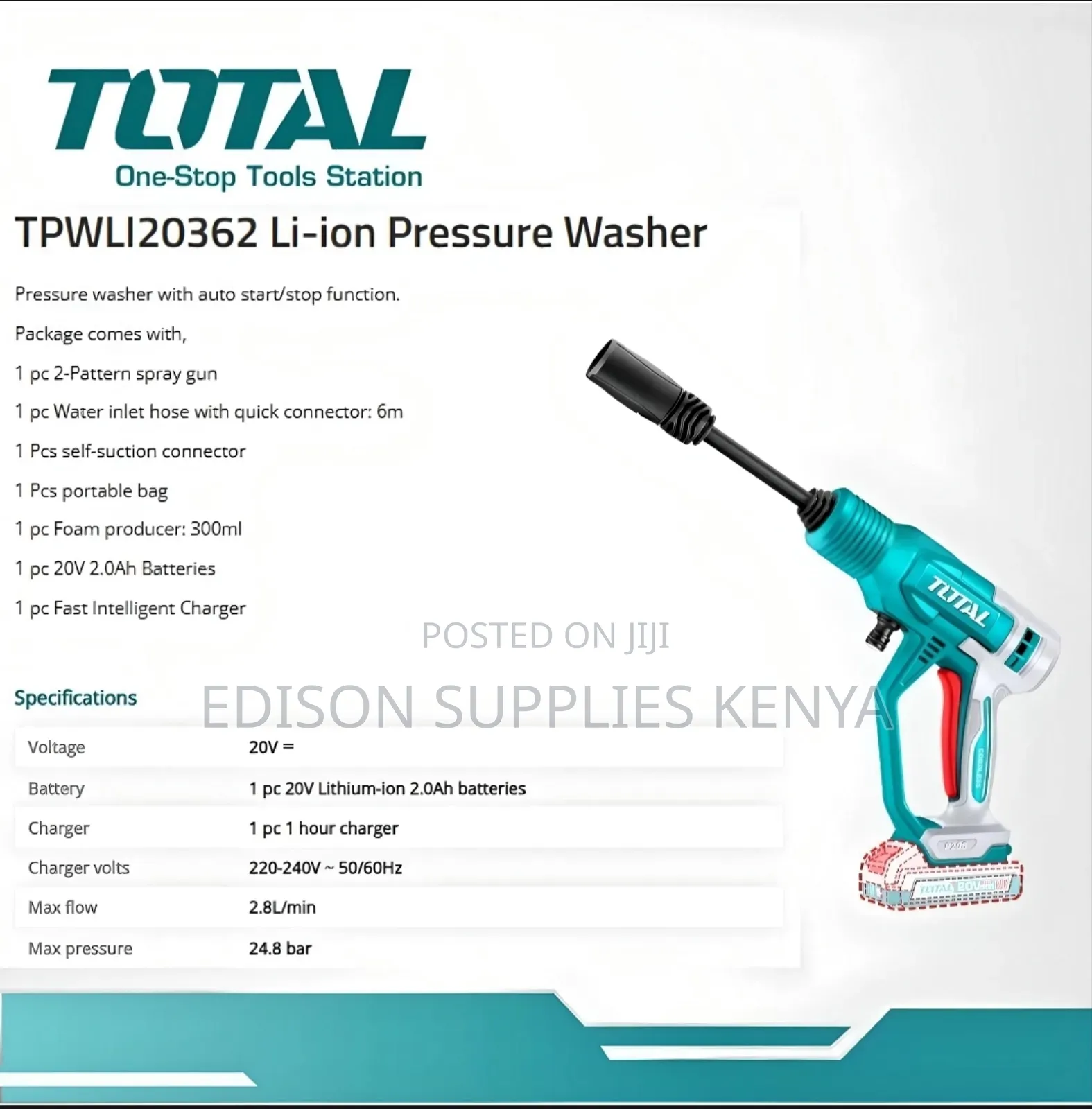 Total Cordless Pressure Washer Rechargeable Car Wash Machine