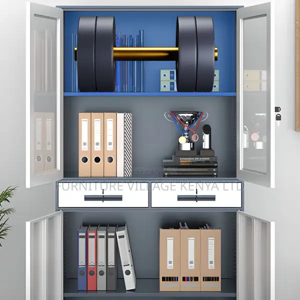 Office Cabinet:Dual-Door Office Storage Unit With Drawers