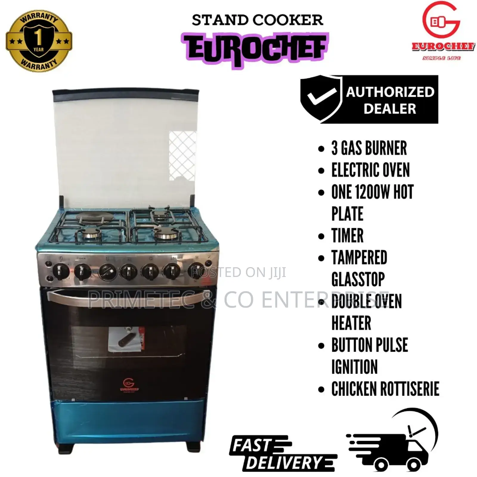 60*65 Eurochef Free Standing 3 Gas Burner +1 Electric